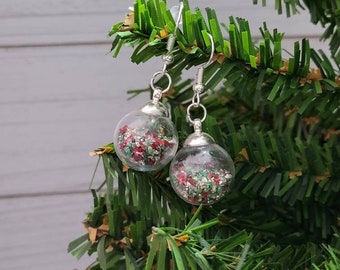 Snow Globe Earrings, Snowglobe Earrings, Winter Earrings, Snow Ball Earrings, Christmas Earrings - Glass