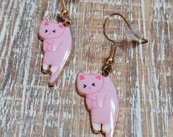 Dangling Cat Earrings, Hang Cat Earrings, Cat Earrings, Cat Charm Earrings