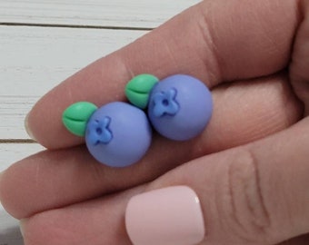 Large Blueberry Stud Earrings, Blueberry Post Earrings, Blueberry Earrings, Food Stud Earrings, Earrings for Foodies, Blueberry Fruit Studs