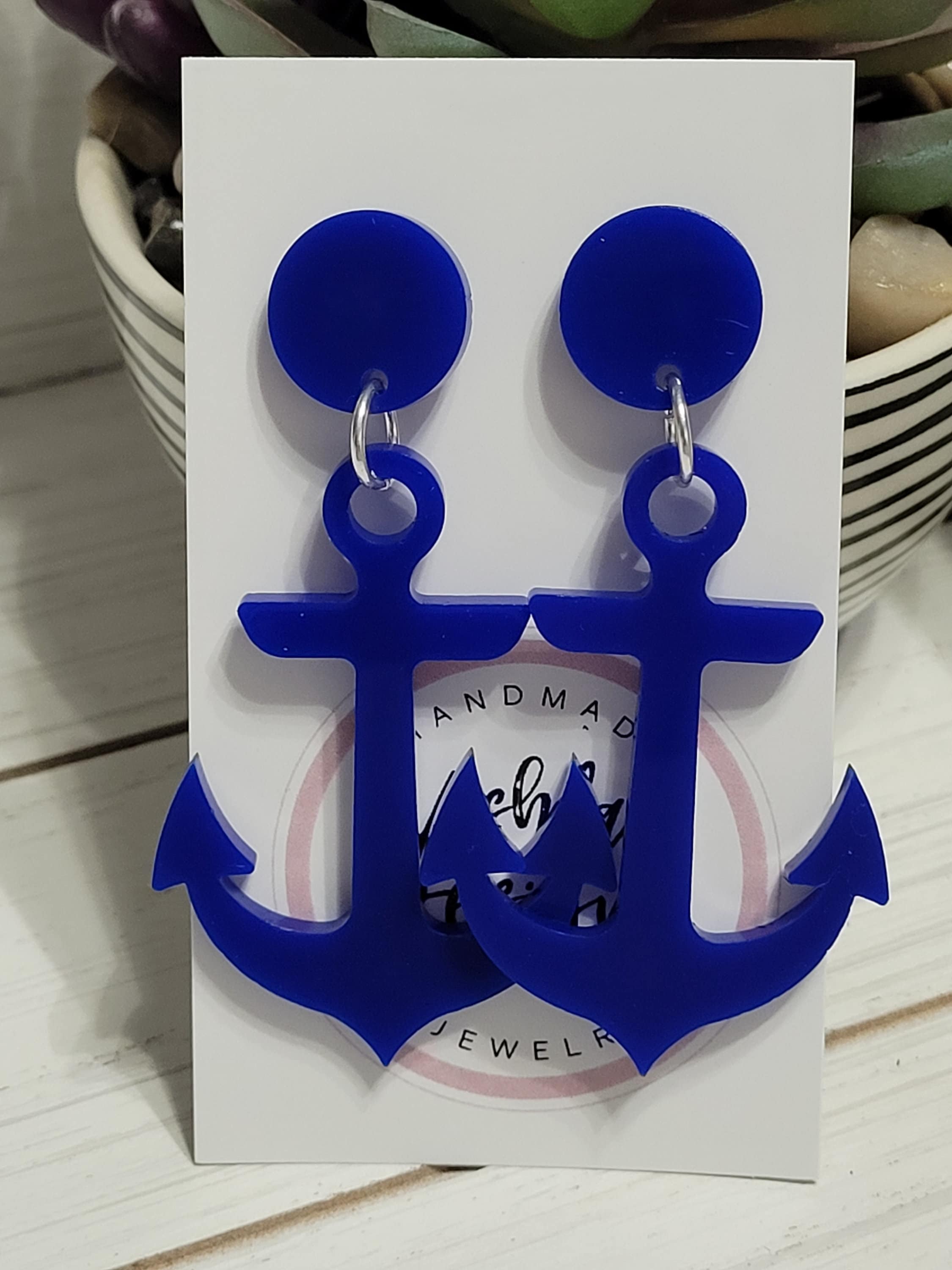 ピアス J W ANDERSON BRASS ANCHOR EARRING Large Blue Anchor Earrings, Blue Anchor Stud Earrings, Large