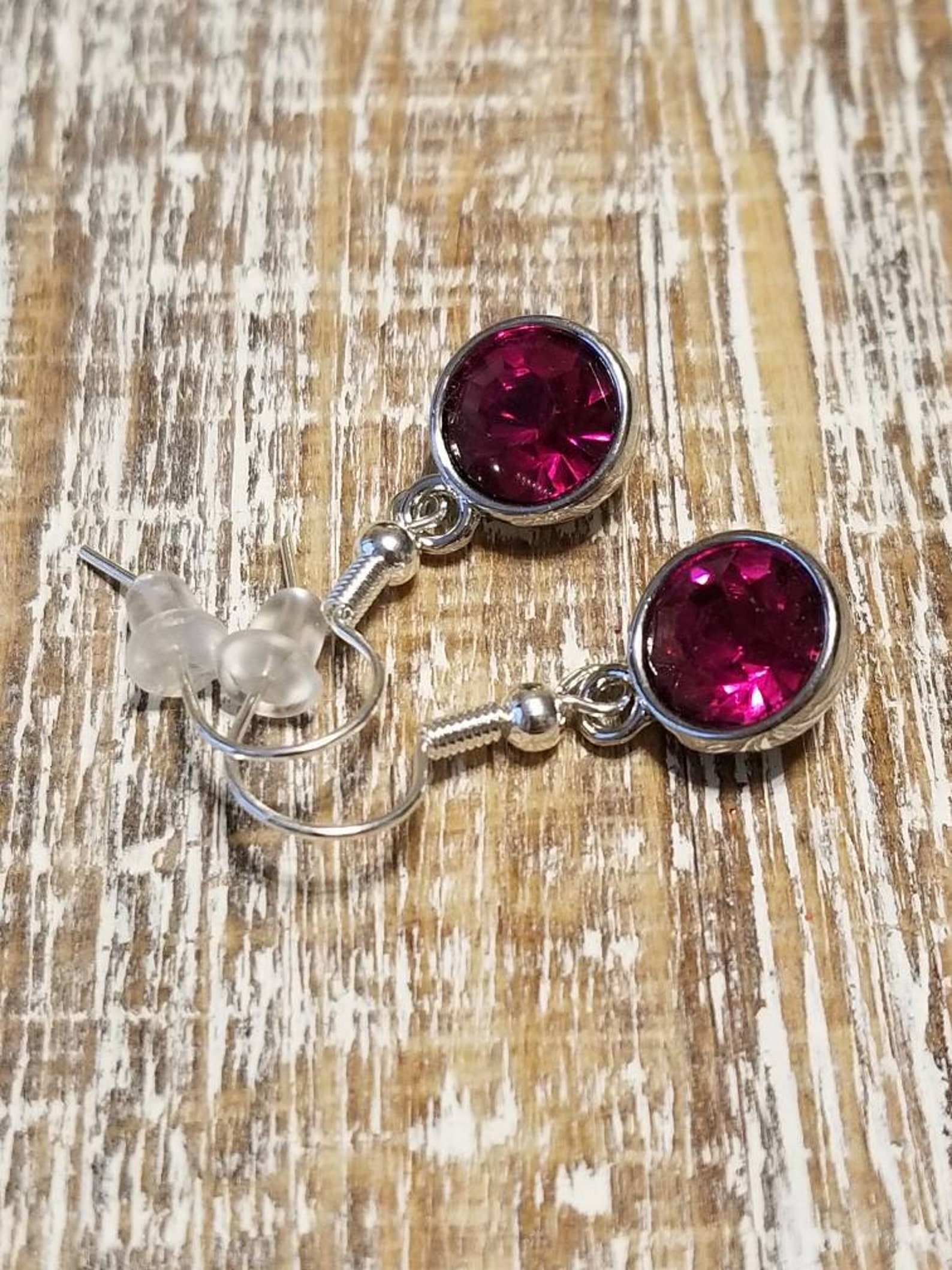 Fuchsia Crystal Drop Earrings Fuchsia Dangle Earrings Pink Etsy