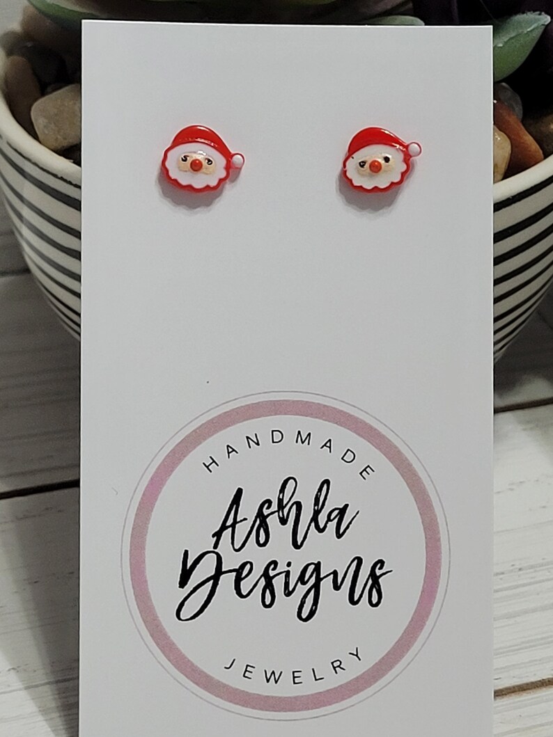 Tiny Christmas Santa Earrings, Christmas Santa Studs, Santa Studs, Christmas Stud Earrings, Christmas Earrings Santa, Santa Earrings Studs image 2