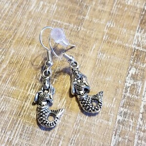 Mermaid Charm Earrings, Silver Mermaid Earrings, Mermaid Earrings Dangle, Mermaid Earrings Silver