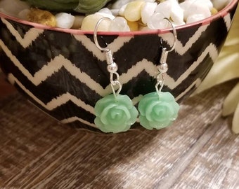 Tiny Light Green Rose Flower Earrings