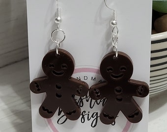 Gingerbread Man Earrings, Brown Gingerbread Man Earrings, Gingerbread Man Charm Earrings, Gingerbread Man Dangle Earrings