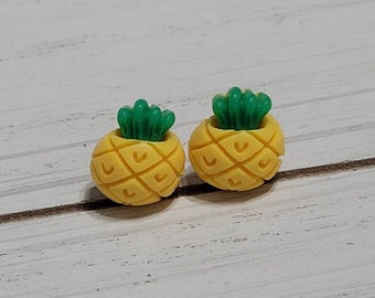 Chunky Yellow Pineapple Earrings, Pineapple Stud Earrings, Pineapple Earrings, Pineapple Jewelry, Cute Pineapple Earrings, Pineapple Studs