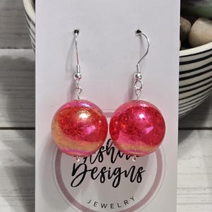 Large Red Drop Ball Earrings, Red Statement Earrings, Red Gumball Earrings, Red Bubblegum Bead Earrings, Large Beaded Earrings