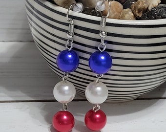 Boucles d'oreilles des États-Unis, boucles d'oreilles rouge blanc et bleu, boucles d'oreilles du 4 juillet, boucles d'oreilles du 4 juillet, boucles d'oreilles du jour de l'indépendance, boucles d'oreilles pendantes rouge blanc bleu