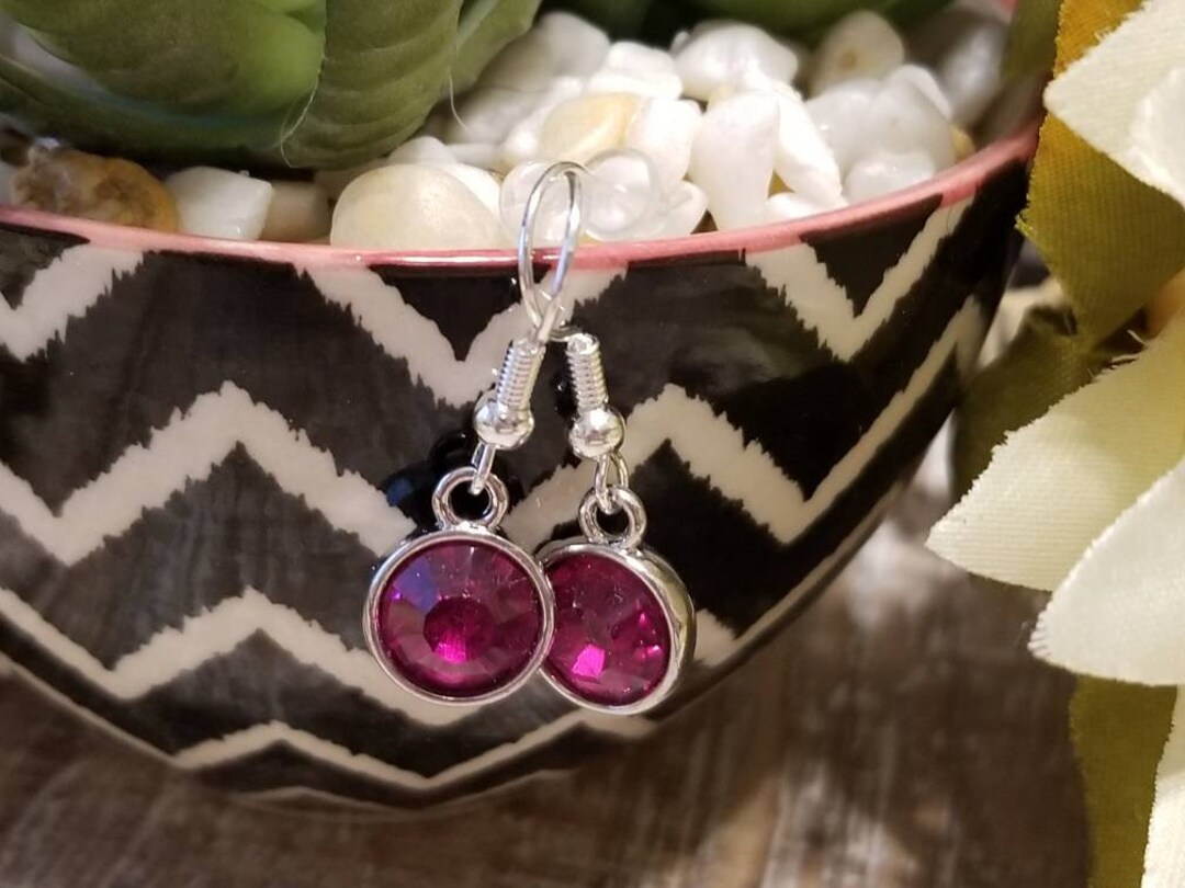 Fuchsia Crystal Drop Earrings, Fuchsia Dangle Earrings, Pink Crystal