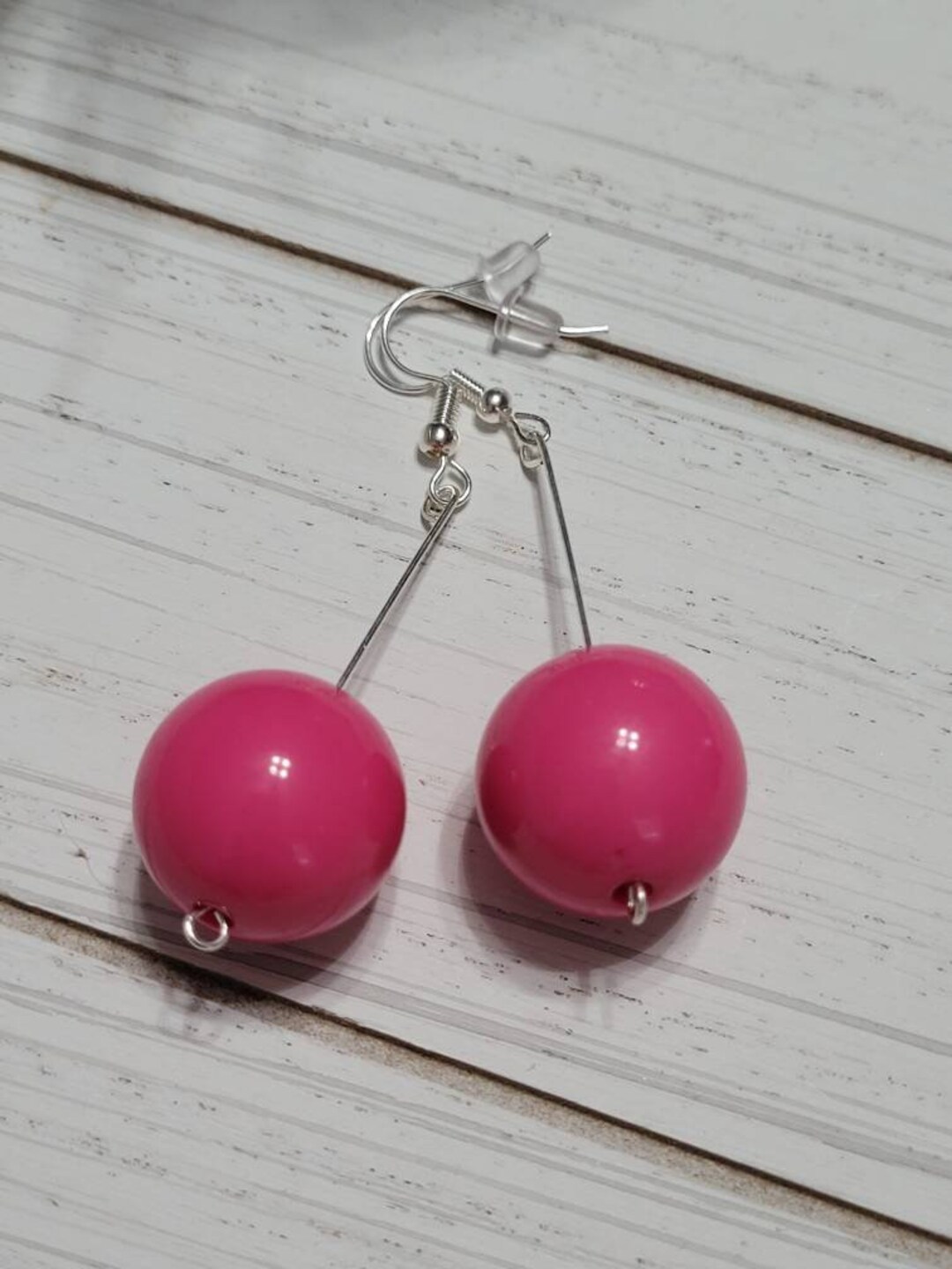Long Pink Drop Ball Earrings Statement Earrings Hanging Ball Etsy