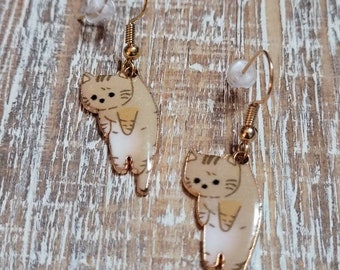 Dangling Cat Earrings, Hang Cat Earrings, Cat Earrings, Cat Charm Earrings