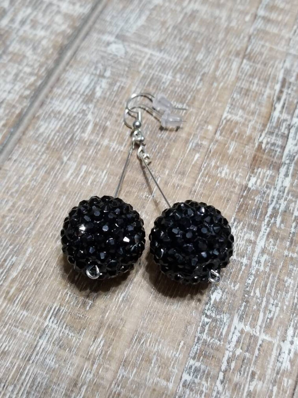 Long Black Drop Ball Earrings Statement Earrings Sparkly Etsy