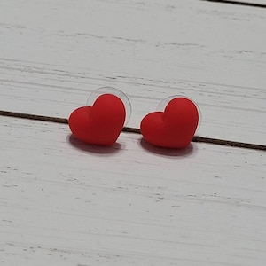 Red Heart Stud Earrings, Red Heart Post Earrings, Red Heart Studs, Red Heart Posts, Valentine Studs, Valentine Heart Studs, Puffy Hearts