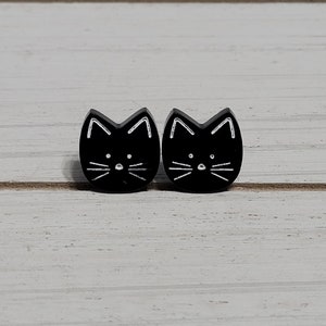 Black Cat Stud Earrings, Black Cat Earrings, Cat Studs, Cat Posts, Black Cat Halloween Studs, Black Cat Studs, Black Cat Halloween Earrings
