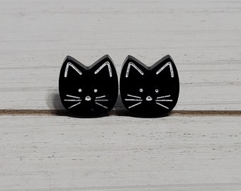 Black Cat Stud Earrings, Black Cat Earrings, Cat Studs, Cat Posts, Black Cat Halloween Studs, Black Cat Studs, Black Cat Halloween Earrings