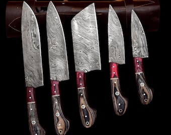 Hand Forged Damascus Steel Chef Knife Set, Kitchen Knives | Gift for him