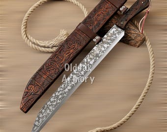Hand-Forged Viking Seax Sword with Wooden Scabbard | Norse Knife | Christmas Gift