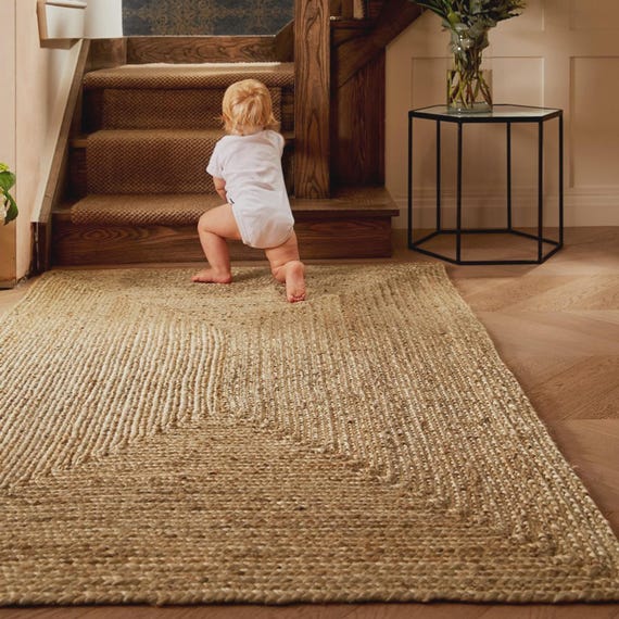 Natural Jute Braided Handmade Natural Jute Rectangle Rug Eco Friendly Pure Vegan Living Room Jute Rug Area Rug Jute Rug Warm Rug