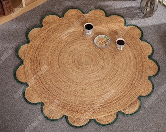 Handmade Jute Scalloped Round Rug – Bohemian Natural Fiber