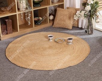 Handmade Round Jute Rug, Natural Fiber Area, Braided Farmhouse Rug
