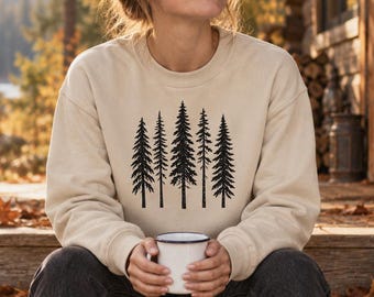 Felpa con abete e motivo forestale – pullover con conifere per uomo e donna, regalo ideale per escursionisti e amanti della natura.