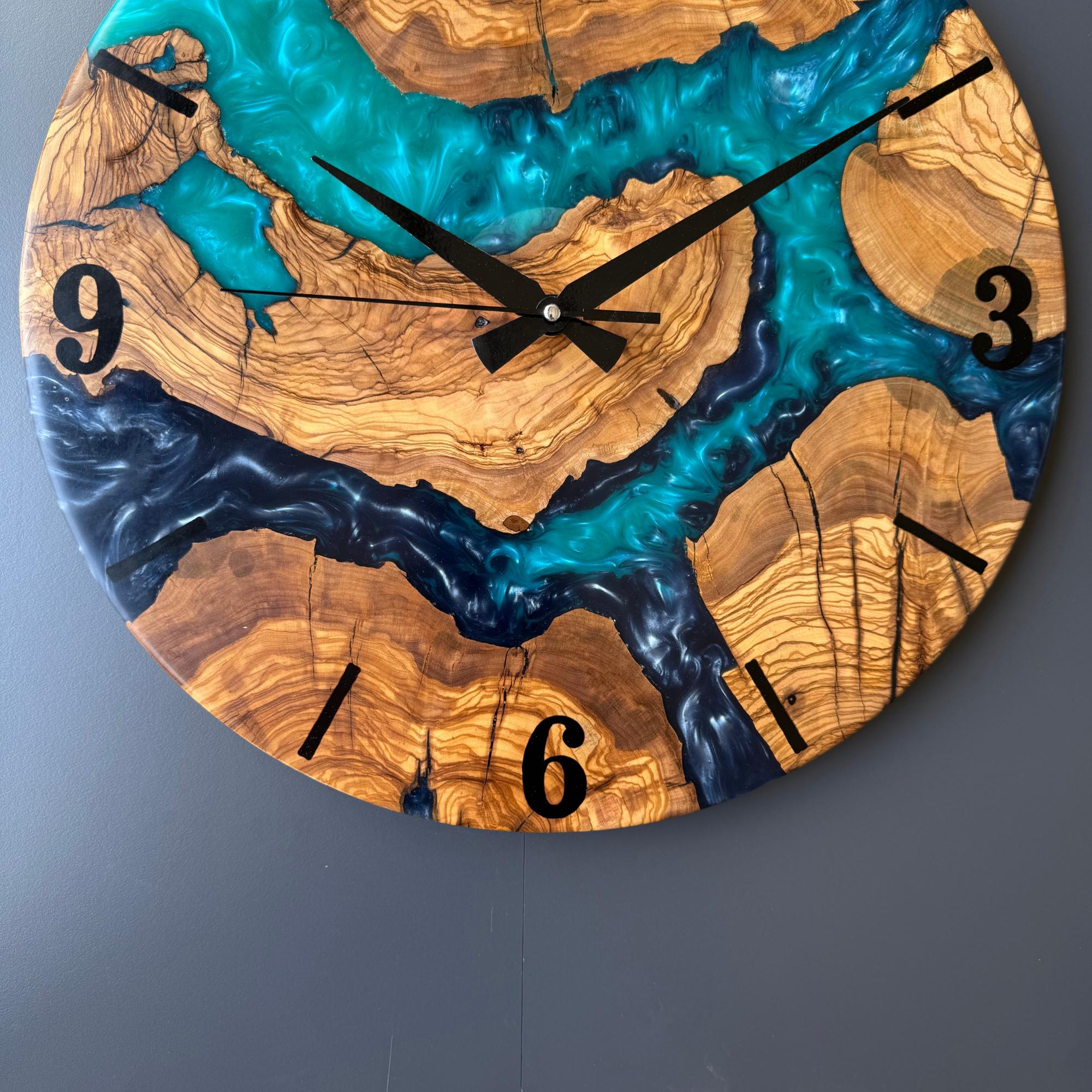 Epoxy Resin and Olive Wood Wall Clock | Live Edge Wood Slice Clock ...