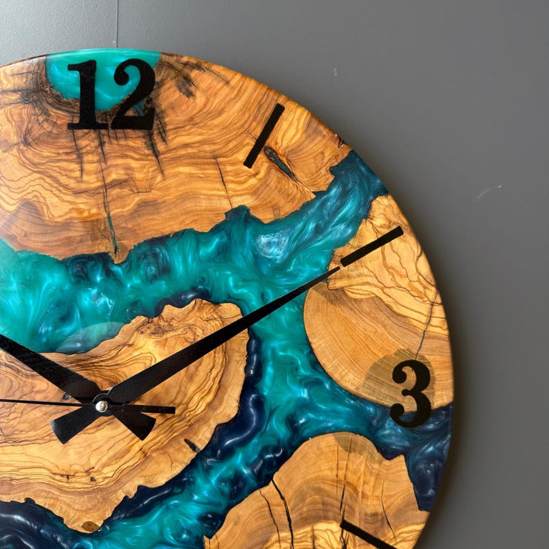 Epoxy Resin and Olive Wood Wall Clock | Live Edge Wood Slice Clock ...