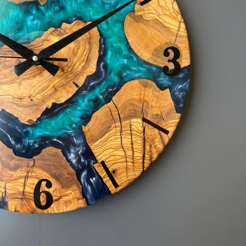 Epoxy Resin and Olive Wood Wall Clock | Live Edge Wood Slice Clock ...