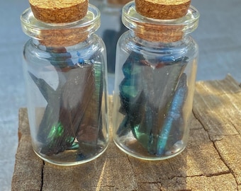 Natural Vivianite Jar Bottle – Raw Blue Green Crystal Specimen in Glass Display, Healing Mineral , Home Decor