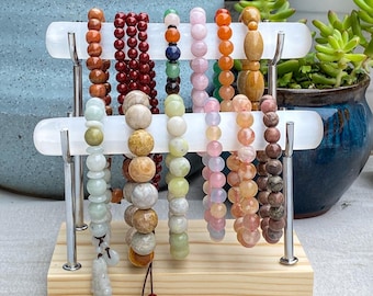 Selenite Crystal Bracelet Holder - Jewelry Display Stand - Energy-Cleansing Organizer - Minimalist Bedside Decor - Gift for Her