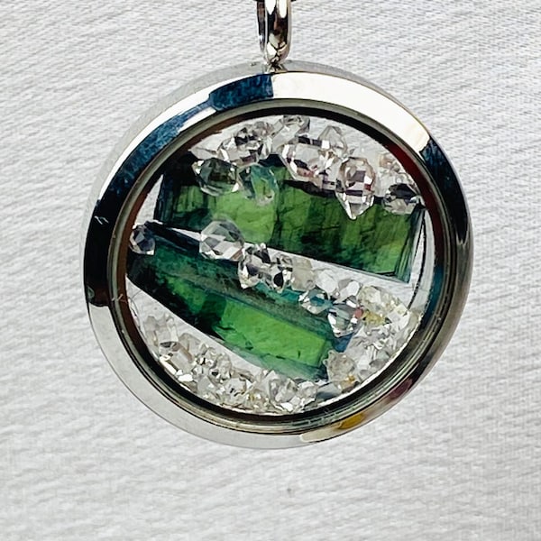 Diamanten ketting vivaniet en herkimer - UV-reactieve petroleumkwartsketting - zeldzame kristallen sieraden - statement stuk voor verzamelaars