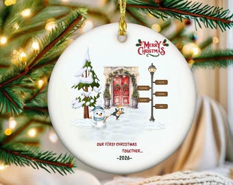 Personalized First Christmas Together Ceramic Ornament, Custom Couple Keepsake