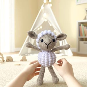 Handmade Crochet Lamb Amigurumi, Organic Cotton Sheep Nursery Decor - Birthday gift - Baby Shower Gift