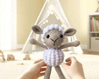 手作りかぎ針編みの羊のあみぐるみ、オーガニックコットンの羊の保育園の装飾 - 誕生日プレゼント - ベビーシャワーのギフト