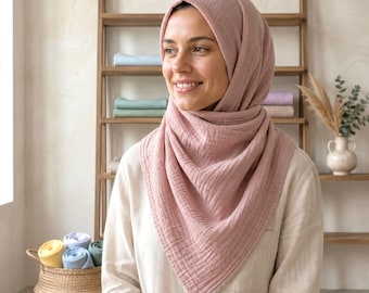 Hoofddoek van biologisch katoengaas, hijab, sjaal - zachte mousseline | Aangepast formaat, alle seizoenen