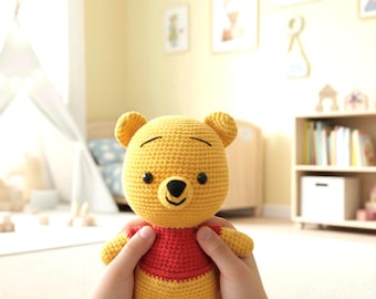 かぎ針編みの黄色いクマのあみぐるみ人形：手作りのぬいぐるみ、テディベア、オーガニックコットン、誕生日プレゼント