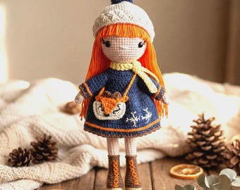 赤毛のかぎ針編み人形「ルビー」 - オーガニックな手作りあみぐるみおもちゃ - 女の子への家宝ギフト - 誕生日プレゼント