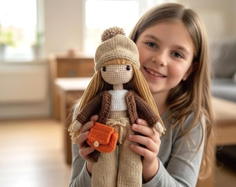 オーガニックかぎ針編み人形：「ハーパー」 - 手作りあみぐるみおもちゃ - ボヘミアン風子供部屋装飾 - 女の子への家宝ギフト - 誕生日プレゼント