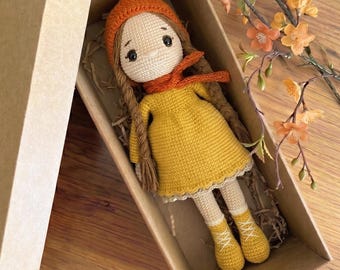 Organic Crochet Doll Amber, Handmade Amigurumi Toy, Boho Nursery Decor, Heirloom