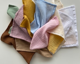 手作りのダブルガーゼ製キッチンハンドタオル（ループ付き）｜オーガニックコットンモスリン製ディッシュタオル