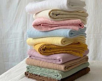 しわ加工ダブルガーゼ生地 - 綿100%モスリン - 柔らかいオーガニック素材 - 1ヤードまたは1メートル単位