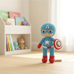 Handmade Crochet Superhero Doll: Organic Cotton Amigurumi Toy - Birthday gift