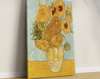 Van Gogh Sonnenblumen Leinwanddruck, Türkis Gold Blumenmalerei