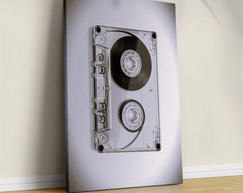 Retro kassettband Canvastavla, svartvit musik väggkonst