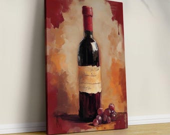Red Wine Bottle Print, Kitchen and Dining Room Wall Decor, Canvas Print