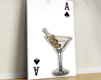 Ace of Spades Martini Wall Art, Minimal Cocktail Illustration, Modern Bar Decor Canvas Print