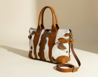 Handmade Cowhide Leather Shoulder Bag, Western Boho Tote