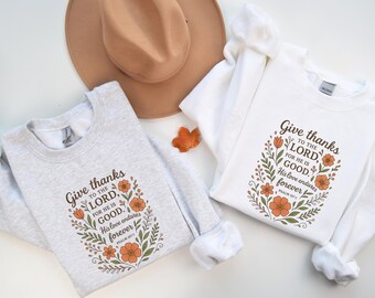 Give Thanks to the Lord PNG, Psalm 107:1 Bible Verse, Christian Fall Floral Design
