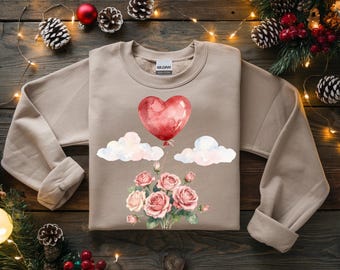 Rosas con corazón en acuarela PNG, arte digital femenino de San Valentín