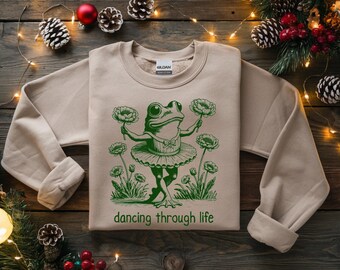 Rana botánica estilo Cottagecore PNG, bailando por la vida, arte digital